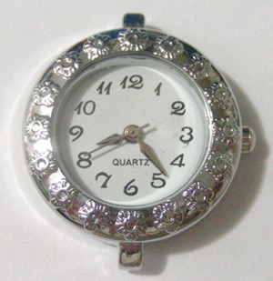 Nickel Watch Face - Round with Floral Detail (each)