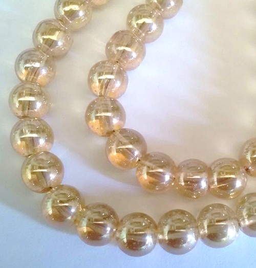 10mm Clear Glass Shimmer Beads - Champagne (+/- 40 pieces)