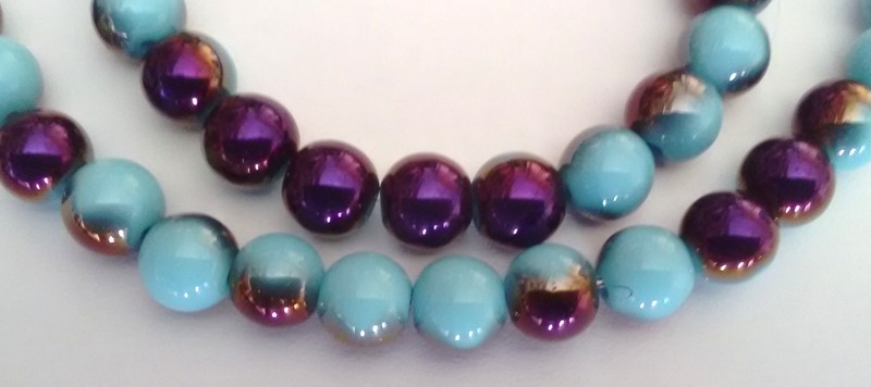 8mm Two Tone Opaque Shimmer Beads - Light Blue(+/- 30 pieces)