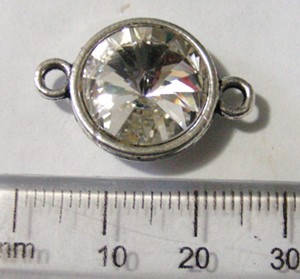 25mm Nickel Pendant Connector with Diamante - Clear (each)