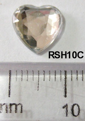 10mm Heart Acrylic Rhinestones - Clear (each)
