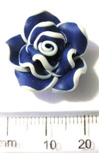 25mm Fimo Roses - Blue/White (each)